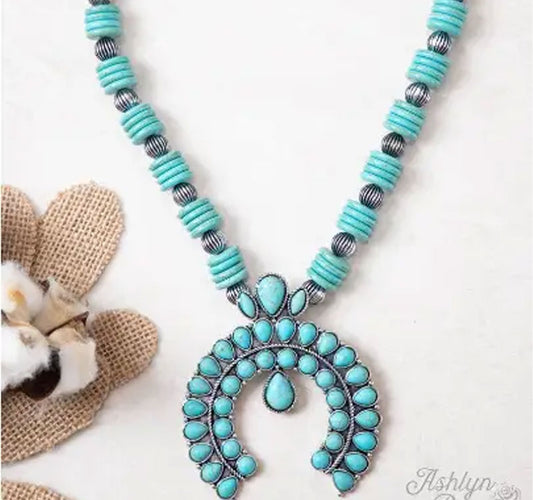 Western Style Turquoise Squash Blossom Necklace Cedar Hill Country Market