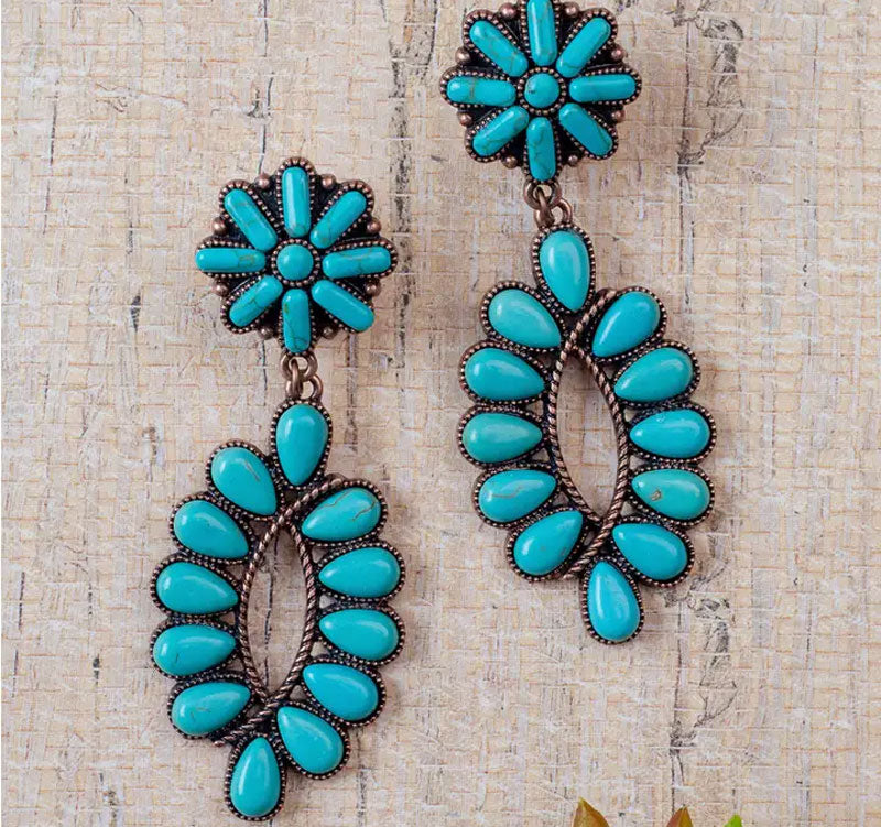 Flower Child Turquoise and Bronze Flower Earrings Cedar Hill Country Market