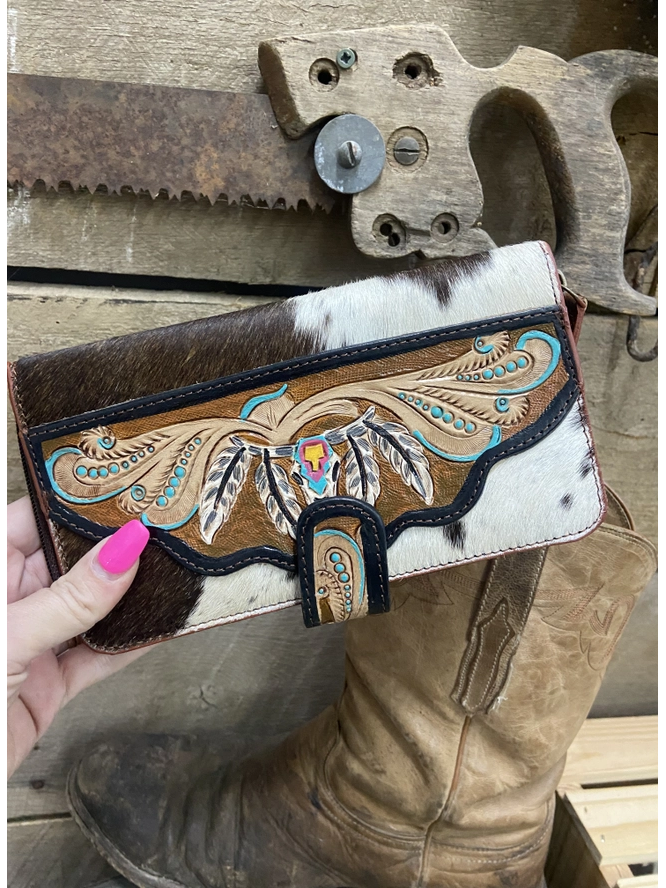 Cowhide Hand Painted Tooled Leather Wallet CedarHill Country Market