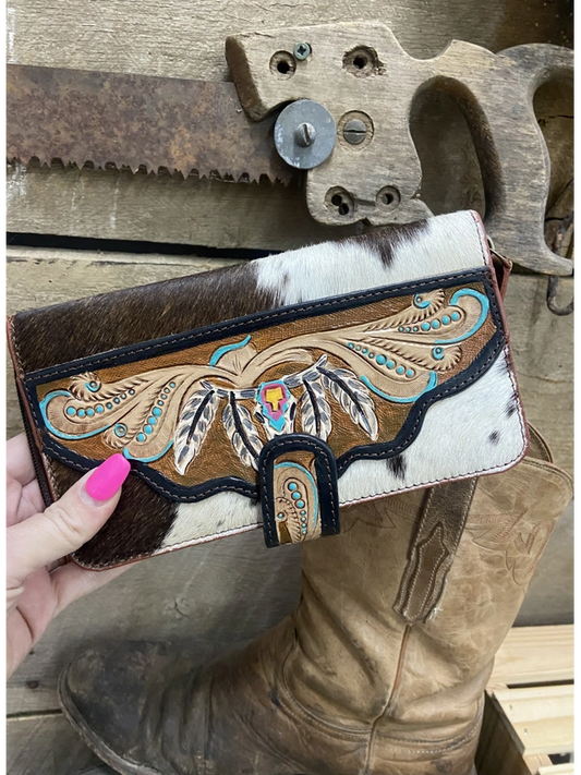 Cowhide Hand Painted Tooled Leather Wallet CedarHill Country Market