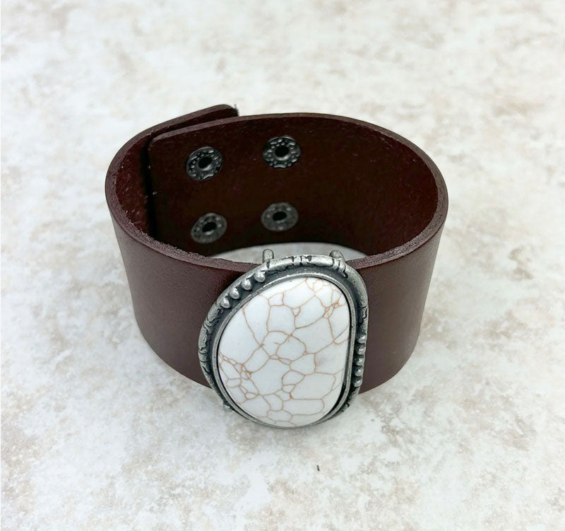 Natural Stone Leather Cuff Bracelet CedarHill Country Market