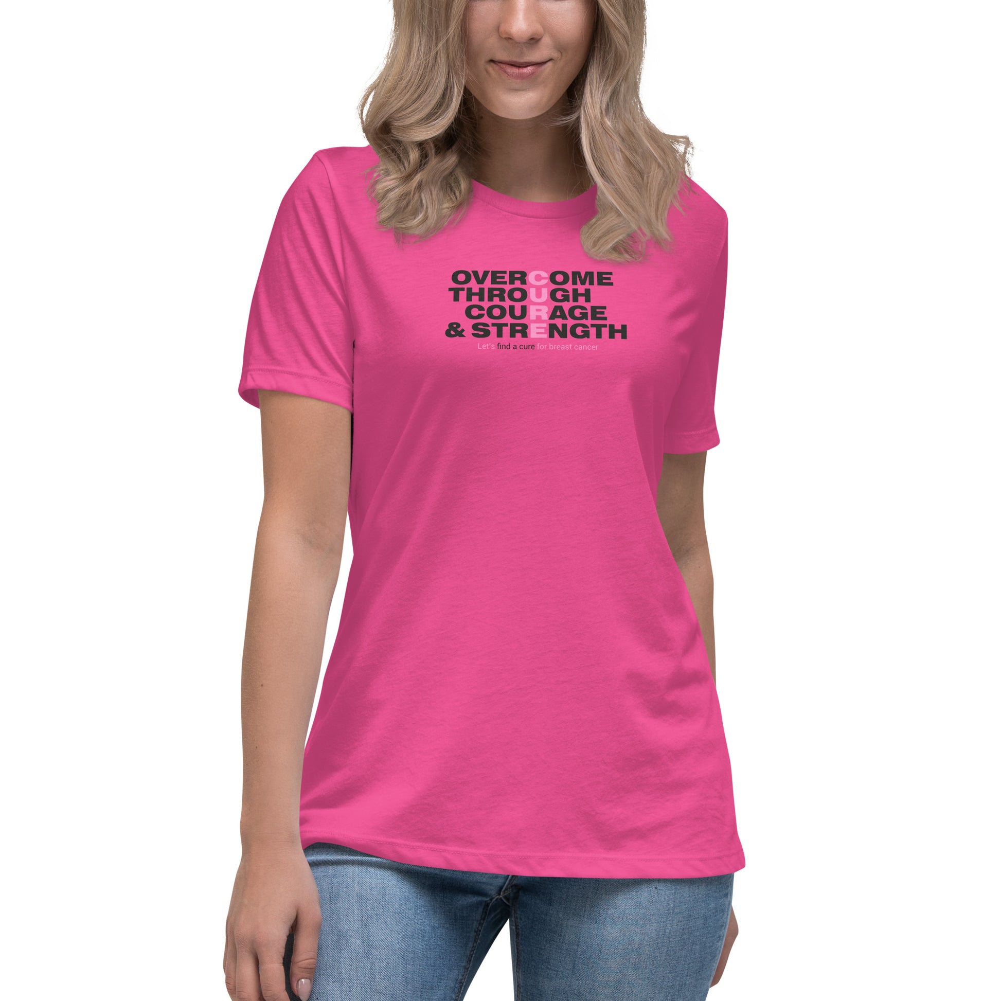 Overcome through Courage and Strength Breast Cancer Women's Relaxed T-Shirt CedarHill Country Market