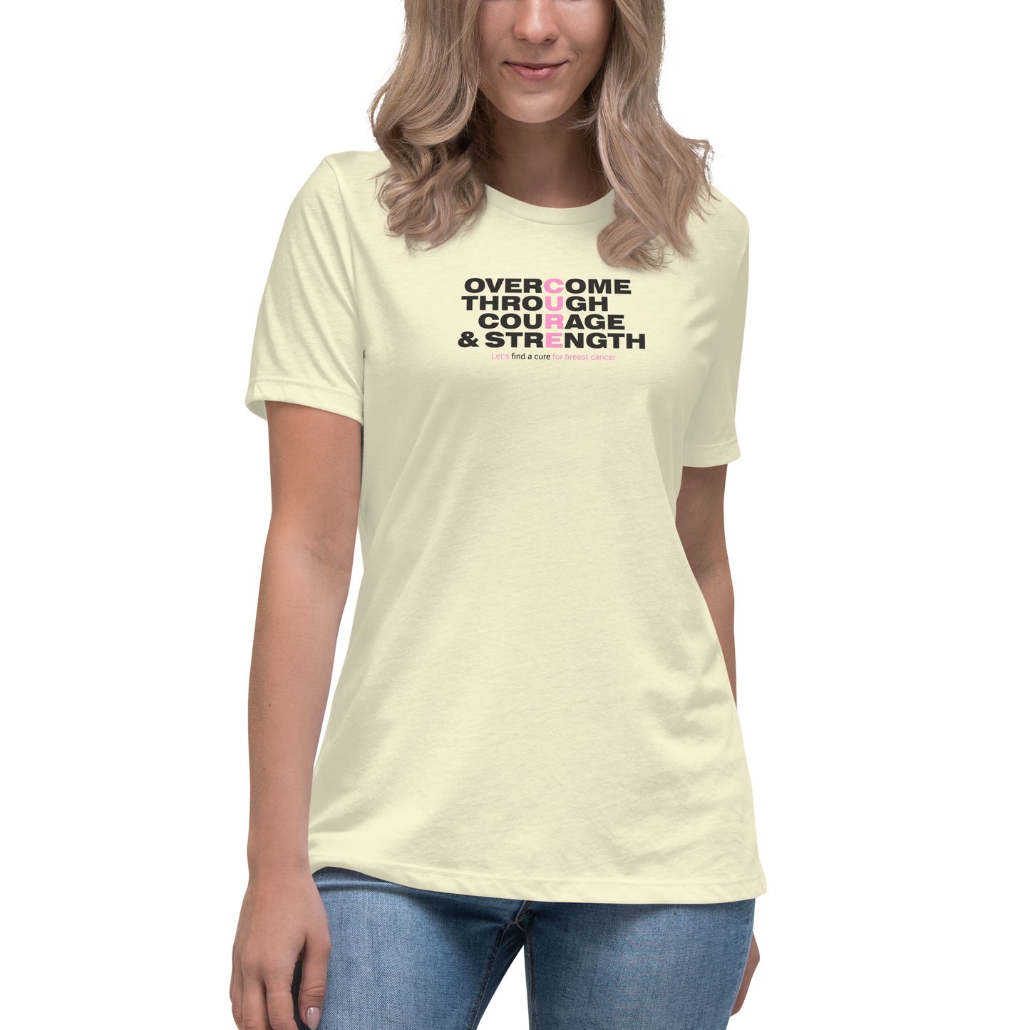 Overcome through Courage and Strength Breast Cancer Women's Relaxed T-Shirt CedarHill Country Market