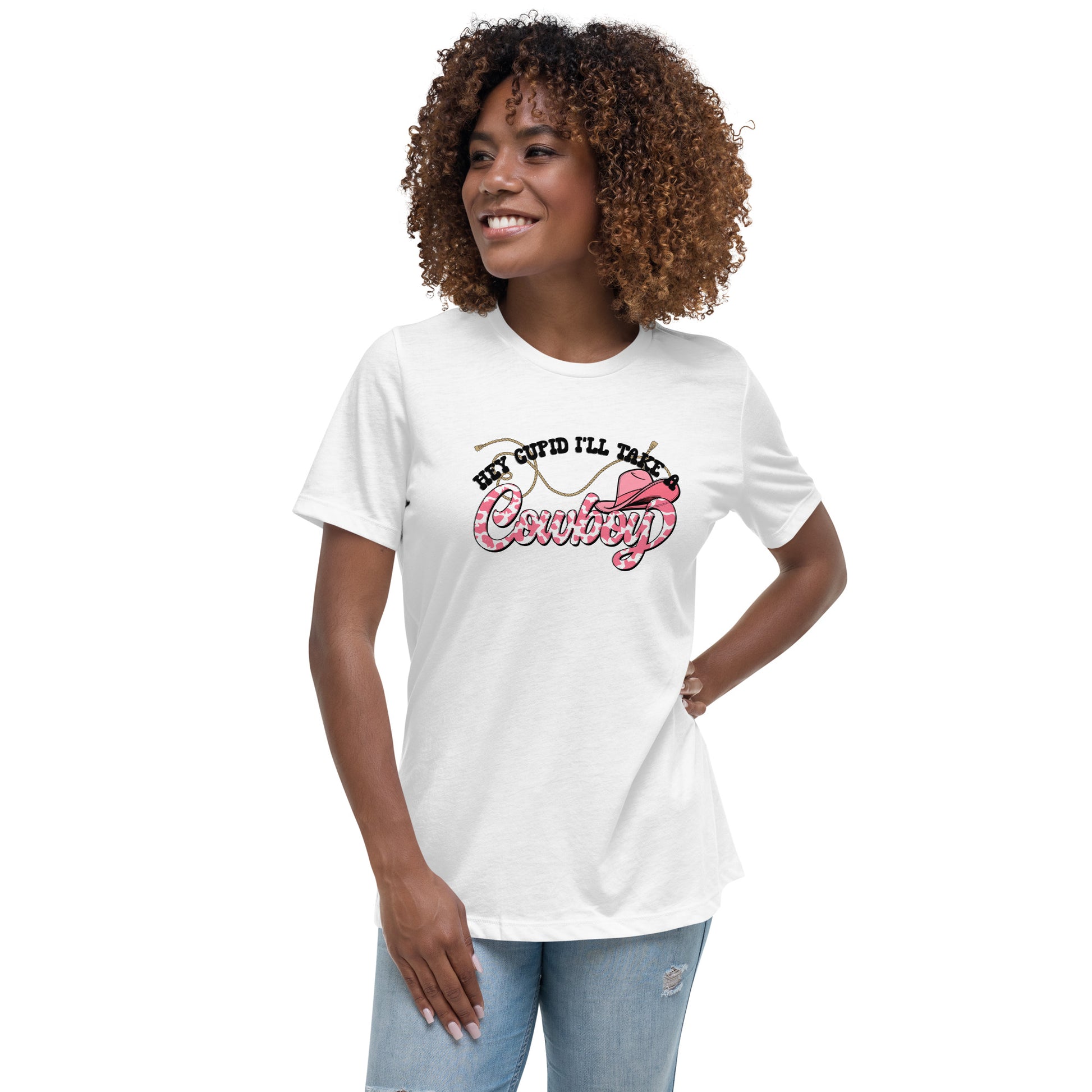 All Take a Cowboy Western Themed Valentine Women's Relaxed T-Shirt CedarHill Country Market