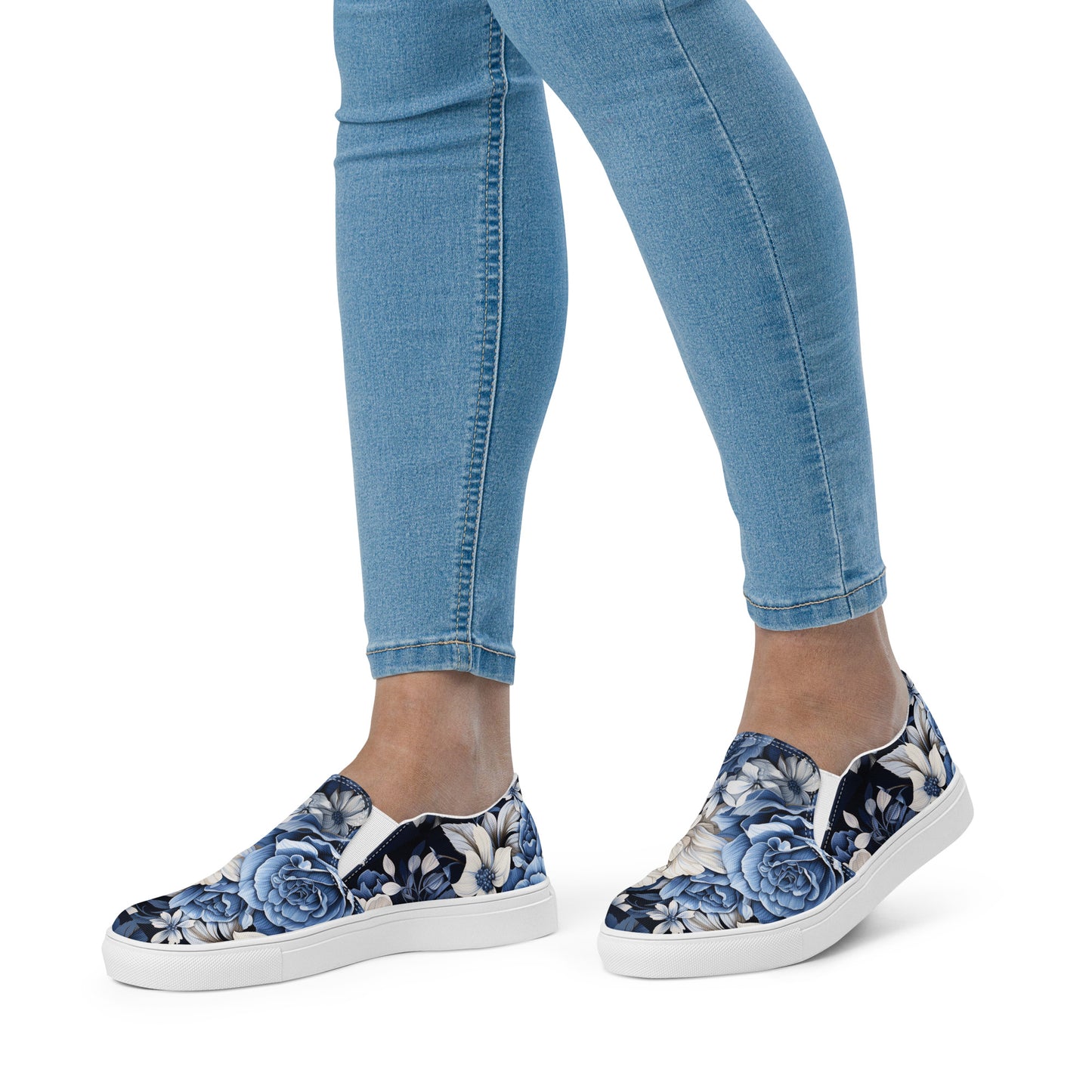 Royal Blue Roses in Bloom Women’s slip-on canvas shoes CedarHill Country Market