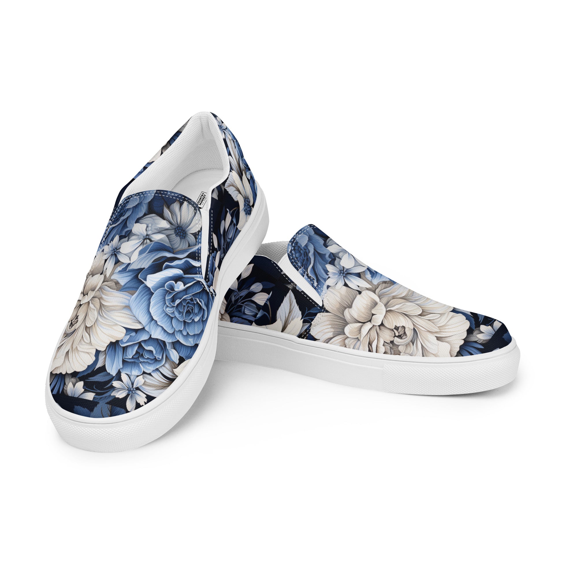 Royal Blue Roses in Bloom Women’s slip-on canvas shoes CedarHill Country Market