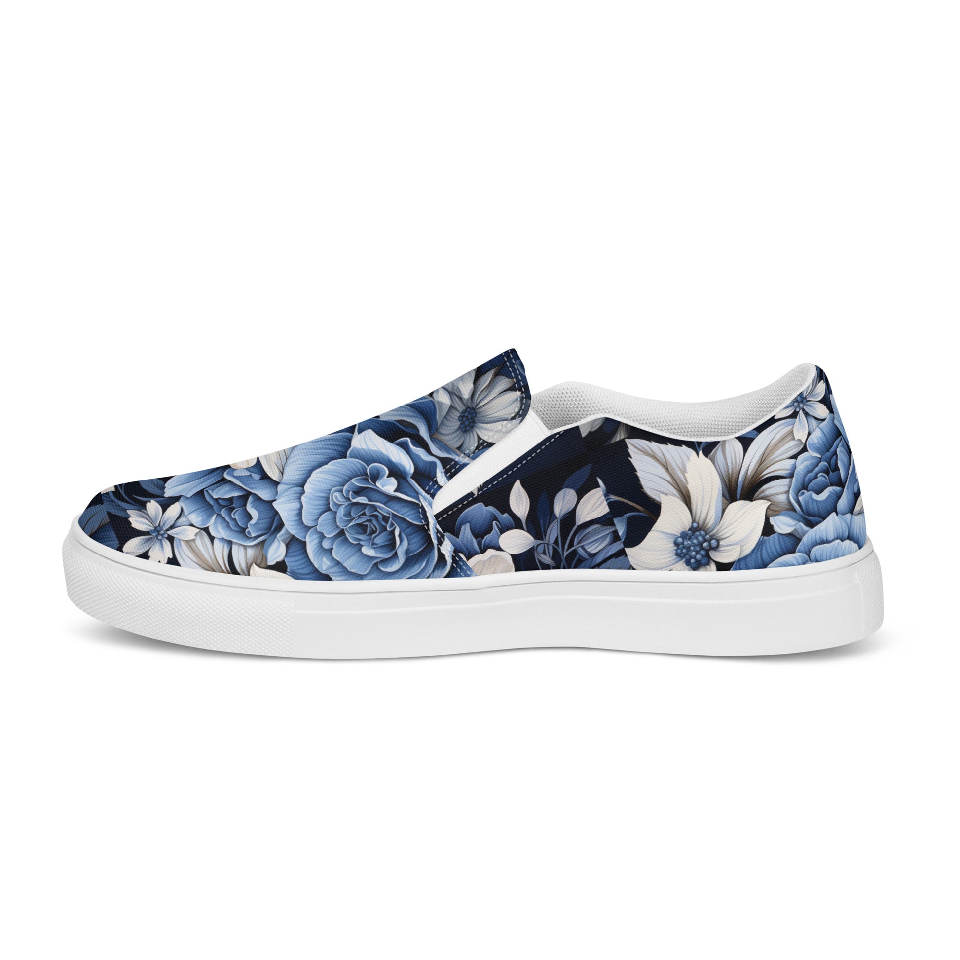Royal Blue Roses in Bloom Women’s slip-on canvas shoes CedarHill Country Market