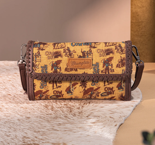 Wrangler Vintage Retro Cowboy Cool Print Wallet/Crossbody No 708 Cedar Hill Country Market
