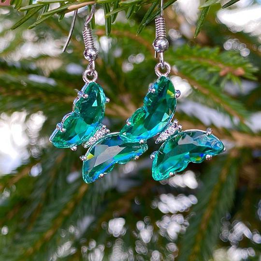 Green Butterfly Crystal Pronged Earrings Cedar Hill Country Market