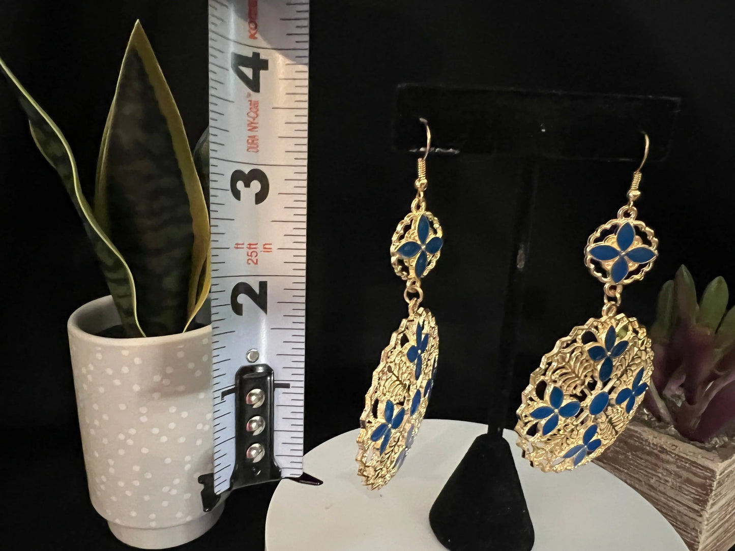 Royal Blue Filigree Medallion Gold Plated Earrings Cedar Hill Country Market