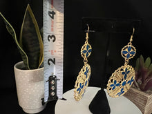Load image into Gallery viewer, Royal Blue Filigree Medallion Gold Plated Earrings Cedar Hill Country Market