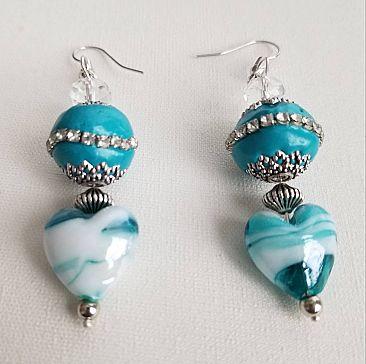 Turquoise Glass Heart Dangles, Silver and Turquoise, Gifts for Her Cedar Hill Country Market